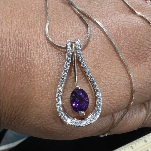 Zeghani Amethyst & Diamond Two-tone sterling silver Necklace